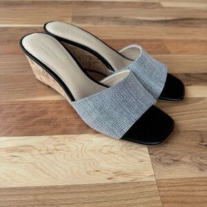 Liverpool Silver and Black Wedge Sandals